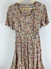 COCO BIANCO Floral Neutral Gold Fleck Dress Cottagecore Size 12 Dolly Kei Lagen