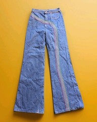 Vintage 1970s Lee Embroidered Rainbow High Rise Flare Jeans Sz 25