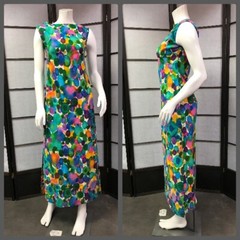 60s Vintage Colorful Maxi Dress, Rockabilly, Retro, Pin-Up, GoGo, Mod, Space,