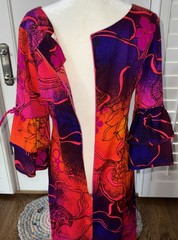 Vintage Sears Hawaiian Fashions Orange Purple Blue Barkcloth Maxi Dress 36” Bust
