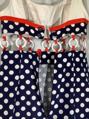Vintage ring Mini Dress 5 beach party 60s polka dot Midriff red white blue XXS