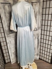 Vtg M-L 70s pale blue embroidered Lace nightgown Bell Sleeve Robe Peignoir *READ