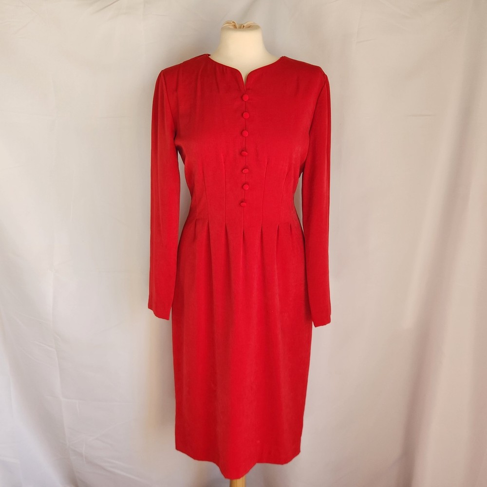 Red Dress Size 8 Vintage Button Cottage Academia Classy Retro Inspired
