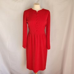 Red Dress Size 8 Vintage Button Cottage Academia Classy Retro Inspired