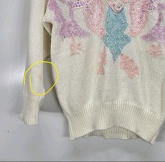 VTG 1980s Sheseido Pastel Sweater M White Blue Pink Lurex Chenille Pearls Fairy