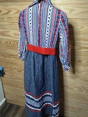Vtg 70s Howard Wolf LS Poly Knit Knee Length Dress Peter Max Style Floral Sz 8