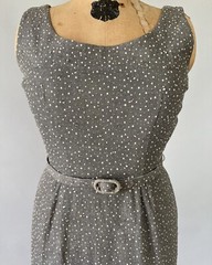Vintage 1950s Gray Rhinestones Sleeveless Scoop Neck Midi Dress Belted M 29” W