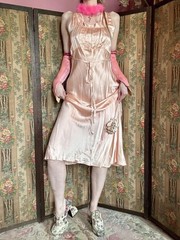 1930s/40s Bias-Cut Silk Or Rayon Satin Peach Slip Dress, Size L-XL