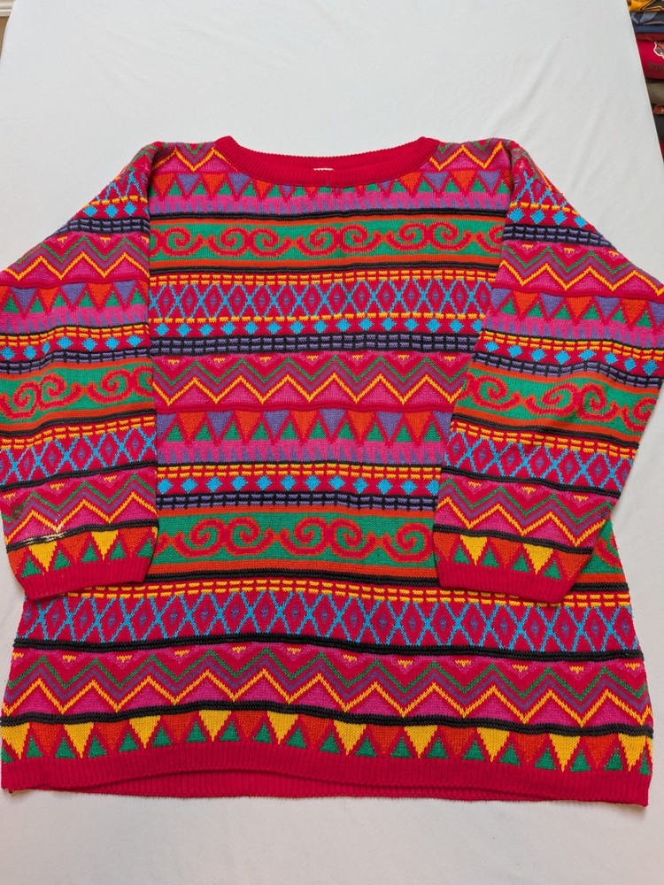 Vtg Clifford Wills Women’s L Colorful Oversized Sweater Hip Hop 80s 90s