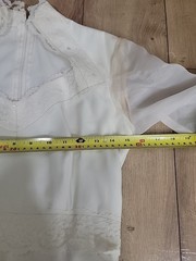 VTG’70s JCPENNEY Off White Organza/Prairie Pioneer Wedding Dress/Long Sleeve