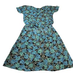 Vintage Orlean de Paris Teal Floral Womens XL 17/18 Midi Dress 80s Shoulder Pads
