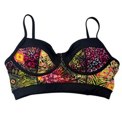 Betsey Johnson Bustier Swim Top Womens S Neon Colorblock Tribal Y2K 90s Aztec