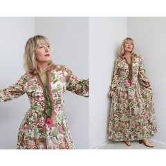 1970’s Vintage Aananda Indian Horse & Rider Cotton Maxi Dress ~ Women’s XS SM