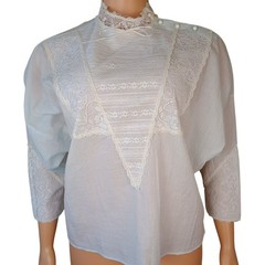 Vintage Pearlette Baby Blue Romantic Victorian Style Lace Blouse Medium