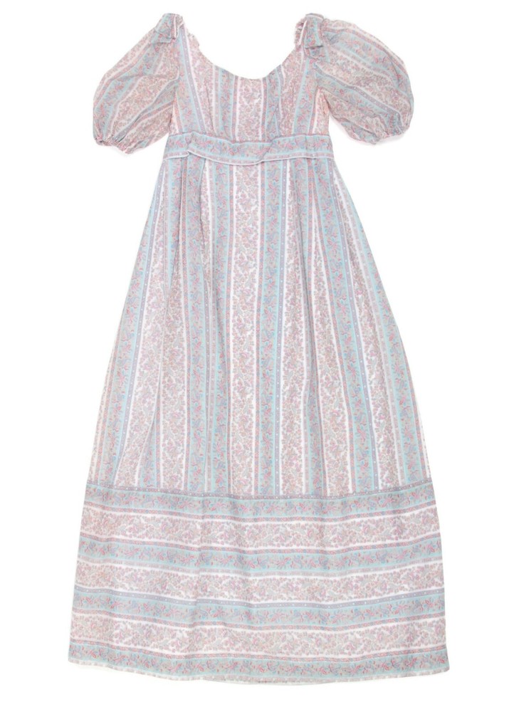 Vtg Regencycore Pastel Ornate Floral Empire Waist Bridgerton Gown Dress XS /925