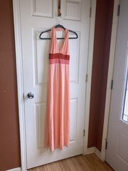 Vintage 70s Halter Maxi Peachy Pink Dress Matching Jacket Homecoming Prom Dance