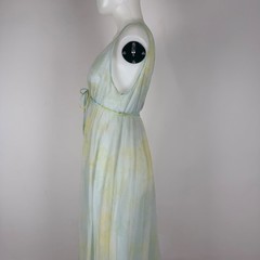 VTG Miss Elaine Sheer Chiffon Mint Green Floral Empire Maxi Nightgown V-Neck