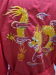 GOLDEN DEER Chinese Red Kimono Robe Size M Dragon Embroidered Asian Robe Salmon