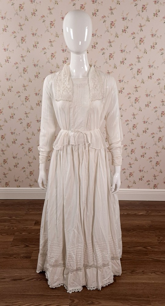 1900s 2pc Edwardian Lingerie Lawn Dress Shirtwaist/Blouse & Skirt sz S/M