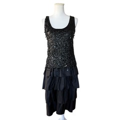 Tabby of California Vintage Sequin Beaded Top Tiered Ruffle Skirt Set Black 12