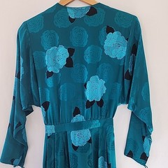 Vintage 80’s Silk Studio 100% Silk Dress Teal Blue & Black Size 8