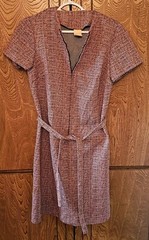 Vintage Womans Shirt Dress Red Houndstooth W/ Belt Size 14 1/2? See Measurement