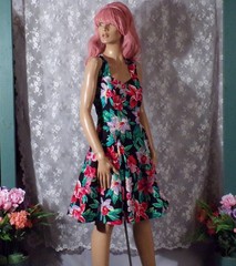 Vintage 80s Floral Halter Dress Size Medium 1980s Retro Rockabilly Summer Party