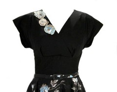 Size 8 Gorgeous 1950s Dress – Mid Century 50s Glamour – Black Fitted Bodice & Fu
