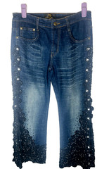 NWOT Amanda Adams Jeans Couture Women’s Hand Beaded Denim Jeans Sz 4 Waist 26″