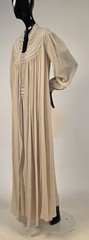 1930’S CREME SILK CHIFFON PUFF SLEEVE NIGHT GOWN PEIGNOIR SET W LACE INSERTION