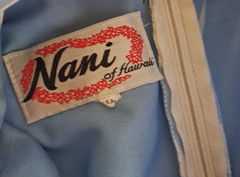 Vintage Nani Hawaii Dress Maxi Blue Bamboo Design Shift Zip Up 1970s L