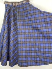 Vtg Plaid Circle Skirt ELAINE Original Valley Lane Paris Felt Belt Crinoline