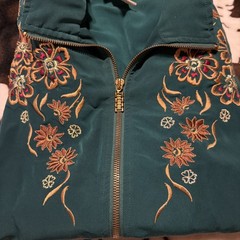 Embroidered Cottagecore Folk Jacket Vintage 90s Green Floral Zip Up Small