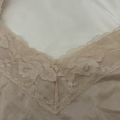 Deena Silky Long Vintage Slip 36 Beige Floral Lace Trim Lingerie Sleepwear