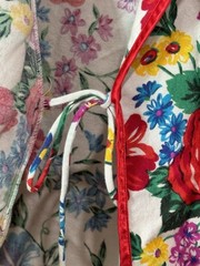 VTG Cotton Bathrobe~Floral~Red Rose Garden~Maxi-Length~Satin Trim Loungewear EUC