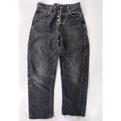Vintage Levis 501 Faded Black Straight Leg Jeans High Rise Button Fly Frayed Hem