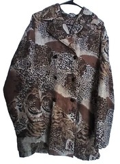 Fuda International Silk Jacket Brown Safari Animal Print Casual Corner Annex Med
