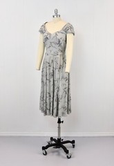 1950s Bird Pagoda Novelty Print Gray Pink Cape Back Custom Made Pinup Dress