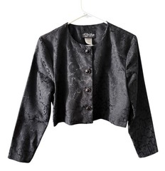 Vintage Black Jacquard Cropped Evening Jacket Floral Brocade Minimalist 90s Sz S