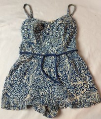 Vintage Cole Of California Swimsuit Playsuit Romper Blue White Sz (14) Medium
