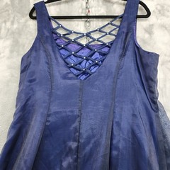 Vintage NIKI by Niki Livas Dress Size 14 Blue Gown Open Back Rhinestones Formal