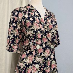 Betsy’s Things Vintage 90s Floral Maxi Dress XL Navy Double Breasted Cottagecore
