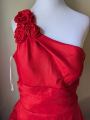 Vintage 90s Masquerade One-Shoulder Red Cocktail Dress with Rosette Detail