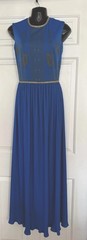 Vintage Alfred Shaheen Asian Inspired Hawaiian Aloha Maxi Dress Sz 8 Blue & Gold