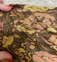 Vintage Ruen Thai Thailand Art Deco Floral Silk Robe Fabric RIPS TEARS Brown