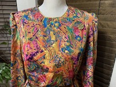 New Jodi Scott York Abstract Floral Multicolor Blouse Skirt Vintage 14W 2 Piece