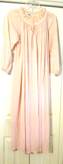 Vintage Eve Stillman Long Pink NIghtgown Long Sleeves Ruffle Neck Smocking
