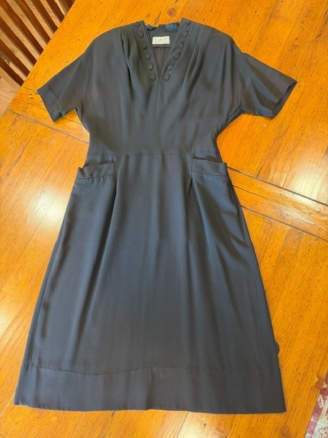 Vintage 1940s Kay Carter Black Dress – Size 10 – 12