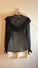 F21 Sheer Black Gold Dots Goth Prairie Teacher Button Up Blouse Sz M NWT