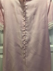 Vintage 60s Pink Shift Dress Cream Venise Lace Collar Mod Mini Covered Buttons